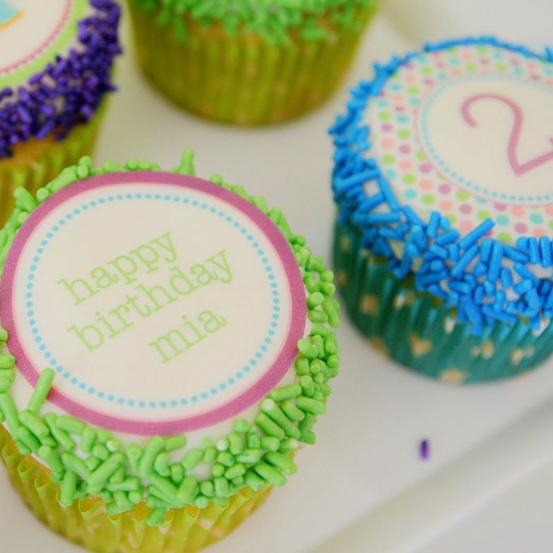 create your own edible cupcake toppers with custom photo, text, artwork design or logo